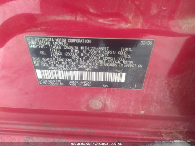 2006 TOYOTA RAV4 BASE VIN: JTMBD33V365020969