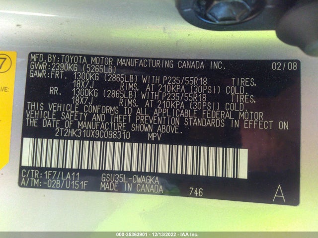 2T2HK31UX9C098310 Lexus RX 350