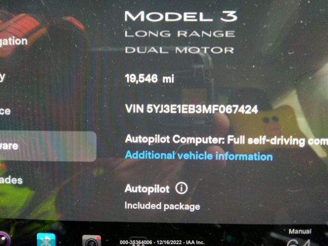 5YJ3E1EB3MF067424 Tesla Model 3 Long Range