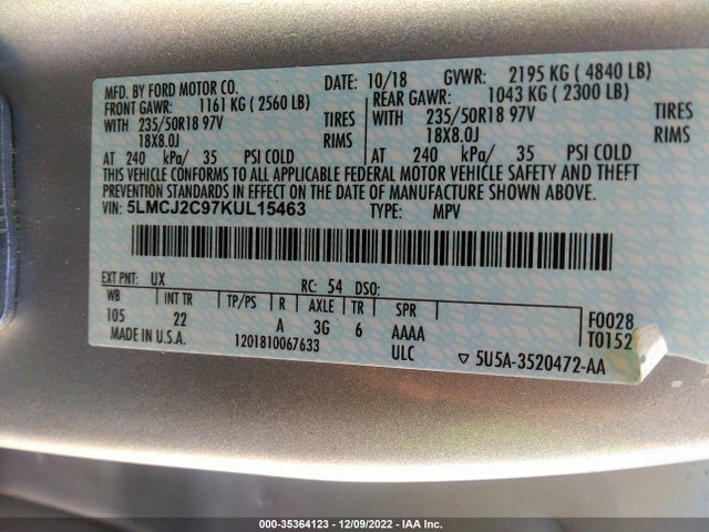 Lincoln MKC SELECT 2019 5LMCJ2C97KUL15463 Image 10