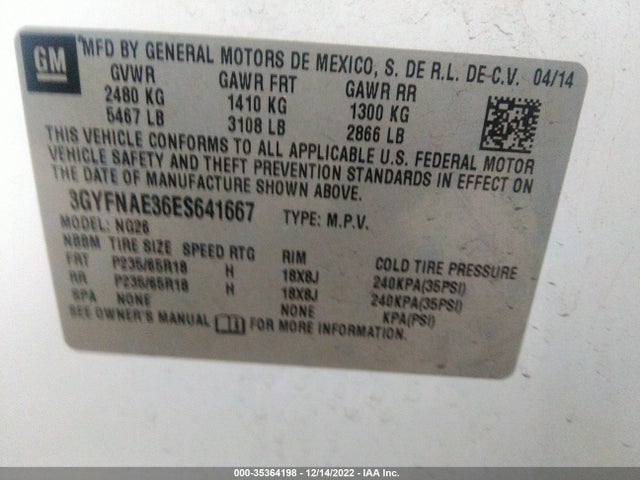 2014 Cadillac SRX, VIN: 3GYFNAE36ES641667