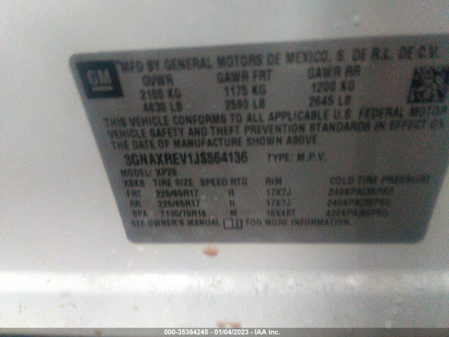 2018 Chevrolet Equinox, VIN: 3GNAXREV1JS564136