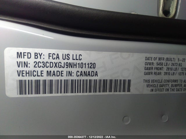 2022 Dodge Charger, VIN: 2C3CDXGJ9NH101120