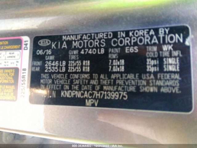 KNDPNCAC7H7139975 KIA Sportage Ex