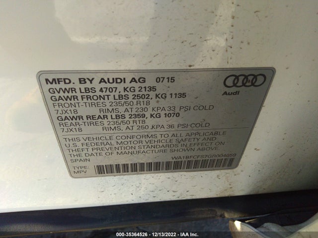 2016 Audi Q3, VIN: WA1BFCFS7GR004659