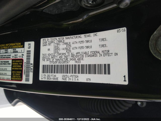 2016 Toyota Tundra, VIN: 5TFEW5F10GX205367