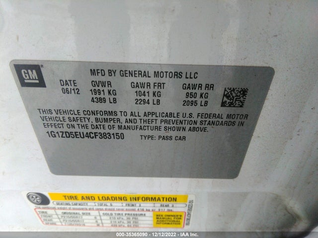 2012 CHEVROLET MALIBU LT W/2LT VIN: 1G1ZD5EU4CF383150