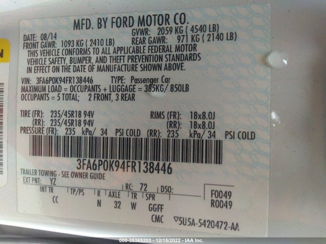 Продажа на аукционе авто 2015 Ford Fusion Titanium, vin: 3FA6P0K94FR138446, номер лота: 35365203