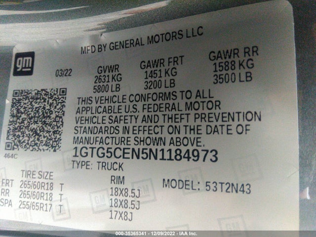 2022 GMC Canyon, VIN: 1GTG5CEN5N1184973