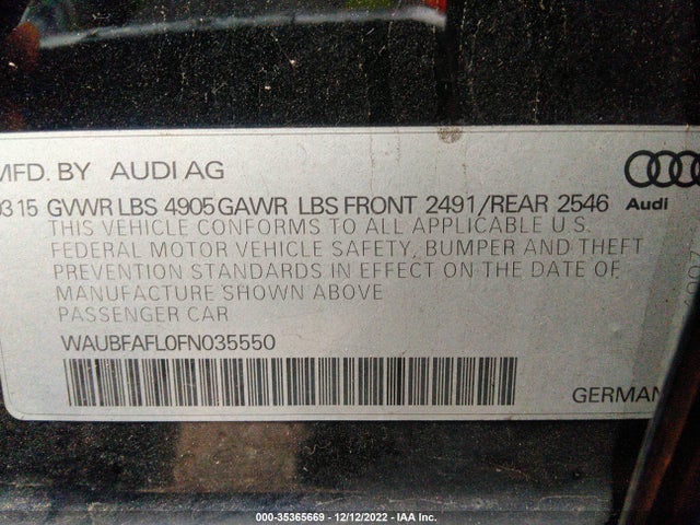 WAUBFAFL0FN035550 Audi A4 PREMIUM