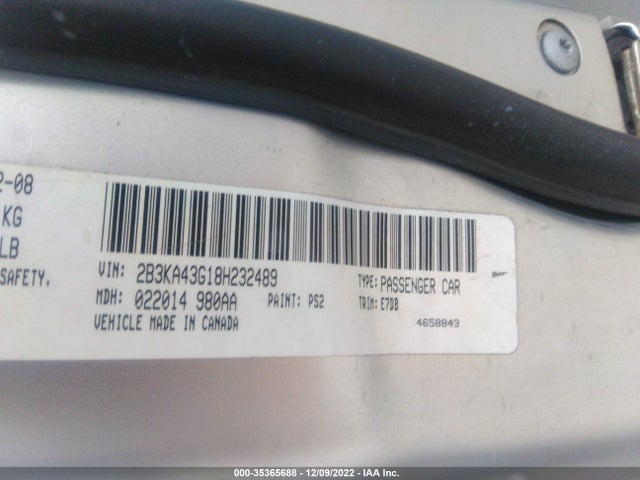 2008 DODGE CHARGER VIN: 2B3KA43G18H232489
