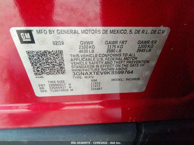3GNAXTEV9KS599764 Chevrolet Equinox
