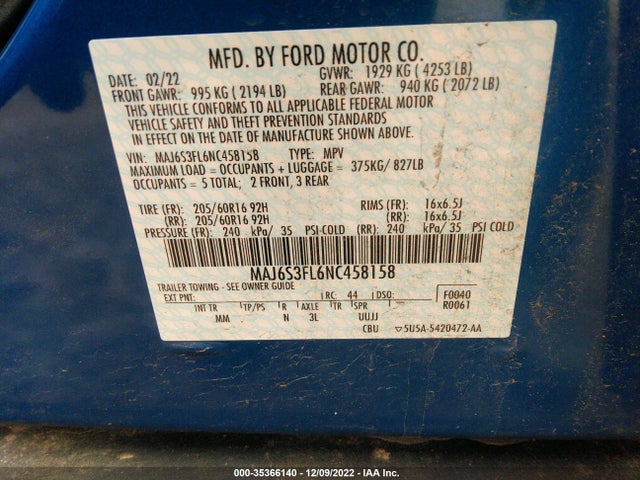 2022 Ford Ecosport, VIN: MAJ6S3FL6NC458158