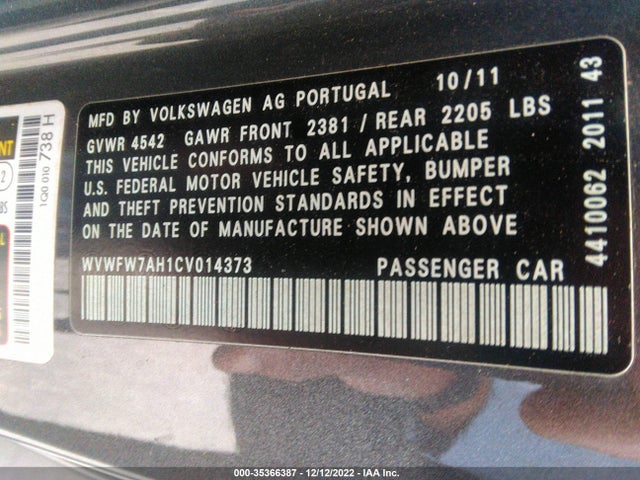 Volkswagen Eos Lux 2012 WVWFW7AH1CV014373 Image 9