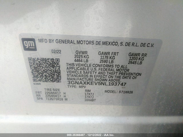 Chevrolet EQUINOX LT 2022 3GNAXKEV5NL193747 Image 9
