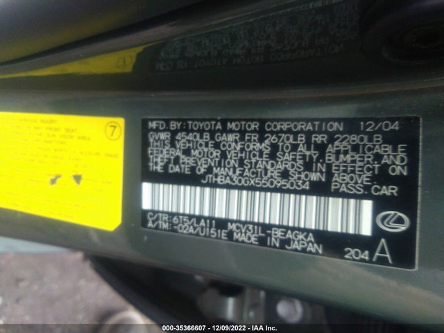 Lexus ES 330 2005 JTHBA30GX55095034 Image 10