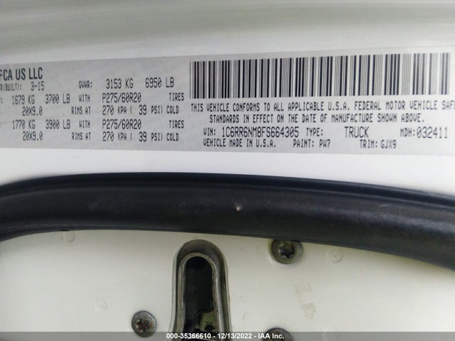 RAM 1500 Laramie 2015 1C6RR6NM8FS664305 Image 10