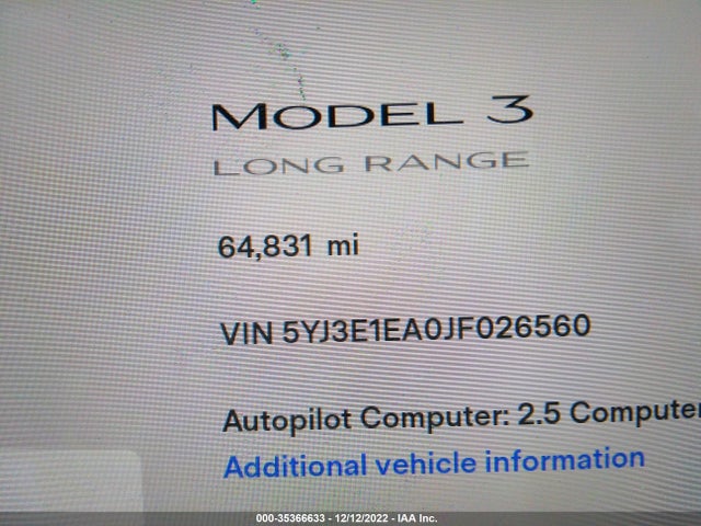Tesla Model 3 Range Battery 2018 5YJ3E1EA0JF026560 Image 7