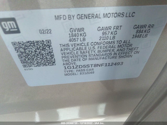 Chevrolet MALIBU LT 2022 1G1ZD5ST8NF112493 Image 9