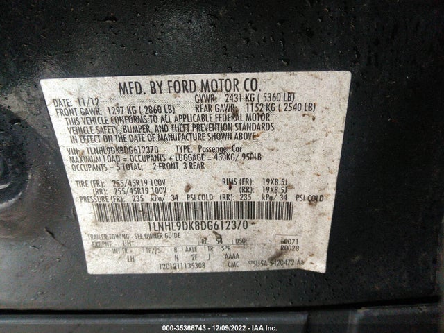 Lincoln MKS 2013 1LNHL9DK8DG612370 Image 9