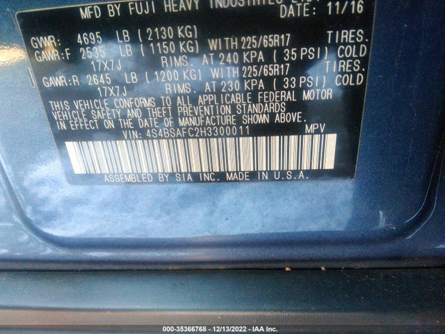 2017 Subaru Outback, VIN: 4S4BSAFC2H3300011