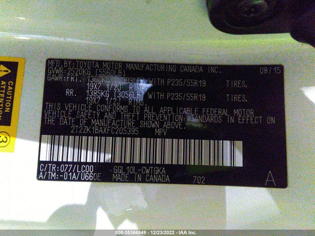 2015 Lexus RX, VIN: 2T2ZK1BAXFC205395