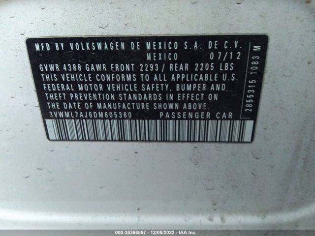 2013 VOLKSWAGEN JETTA SPORTWAGEN TDI W/SUNROOF VIN: 3VWML7AJ6DM605360