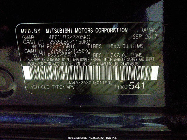 Mitsubishi Outlander 2018 JA4AZ3A30JZ011902 Image 10