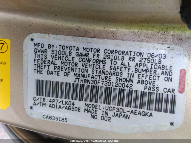Lexus LS 430 2003 JTHBN30F730120042 Image 10