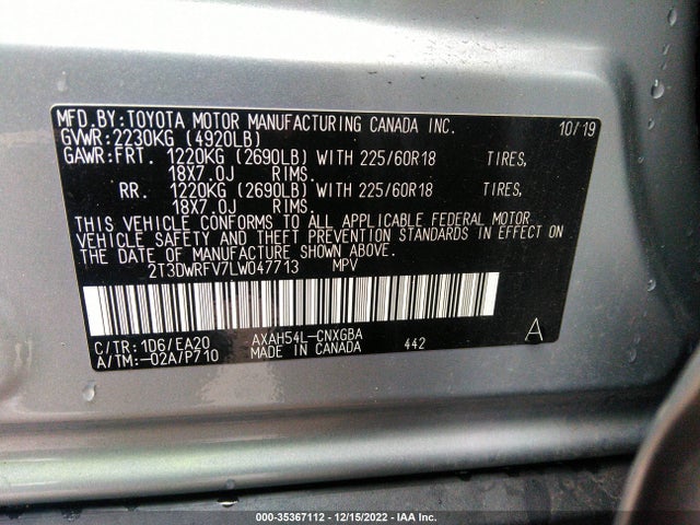 2020 Toyota RAV4, VIN: 2T3DWRFV7LW047713