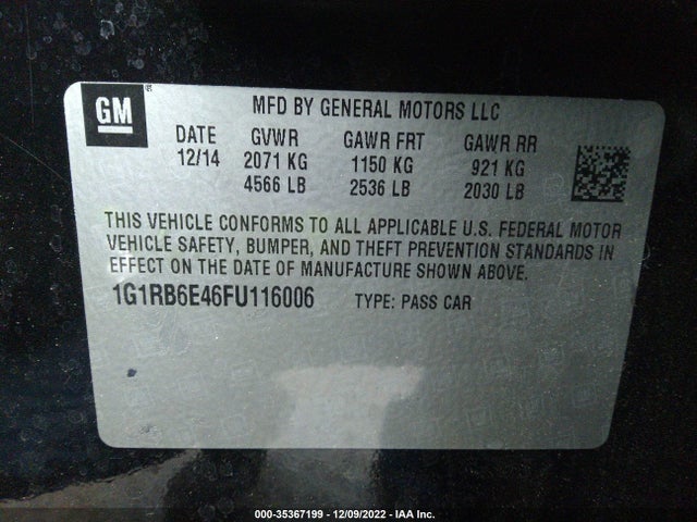 2015 Chevrolet Volt, VIN: 1G1RB6E46FU116006