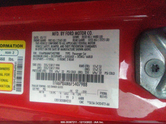 2015 Ford Fastback, VIN: 1FA6P8AM6F5407988