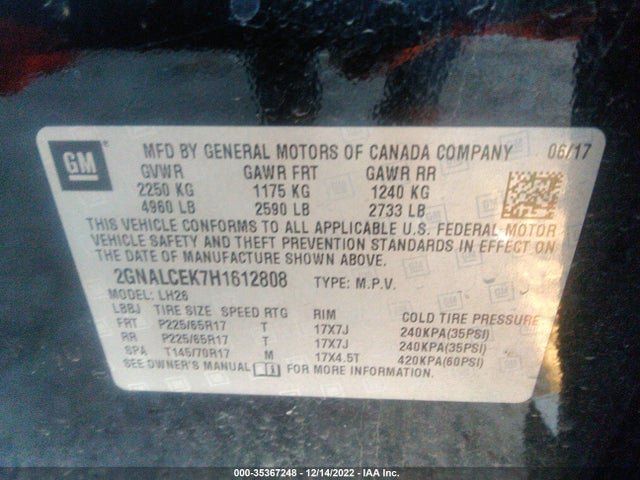 Chevrolet EQUINOX LT 2017 2GNALCEK7H1612808 Image 10