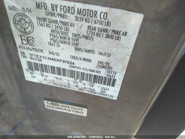 2014 FORD F-150 XLT VIN: 1FTEX1CM4EKF97624