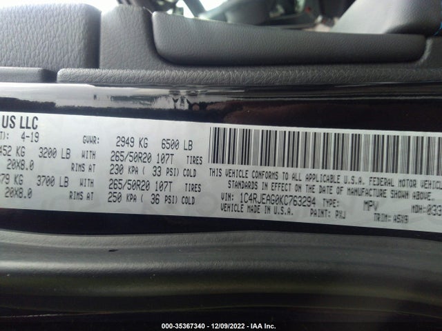 1C4RJEAG0KC763294 Jeep Grand Cherokee Upland