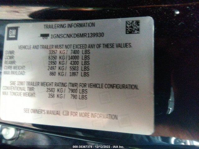 Chevrolet Tahoe Lt 2021 1GNSCNKD6MR139930 Image 9