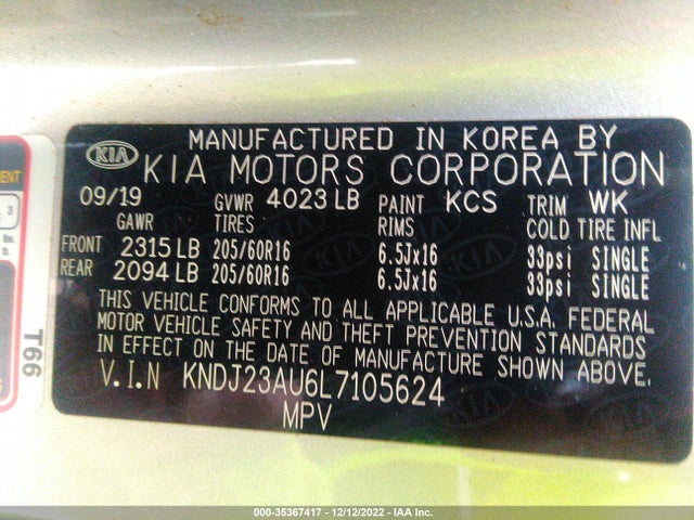 KIA SOUL S 2020 KNDJ23AU6L7105624 Image 11