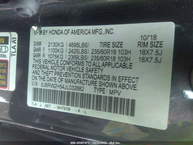 Honda CR-V EX 2018 5J6RW2H54JL032882 Image 9