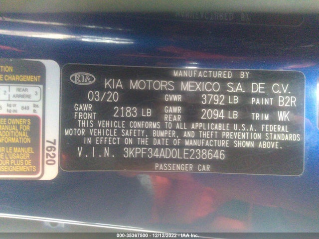 2020 Kia Forte, VIN: 3KPF34AD0LE238646