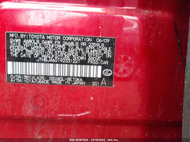 JTHBJ46G192331221 Lexus ES 350