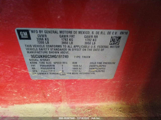 Chevrolet Silverado 1500 Lt 2017 3GCUKREC3HG181749 Image 10