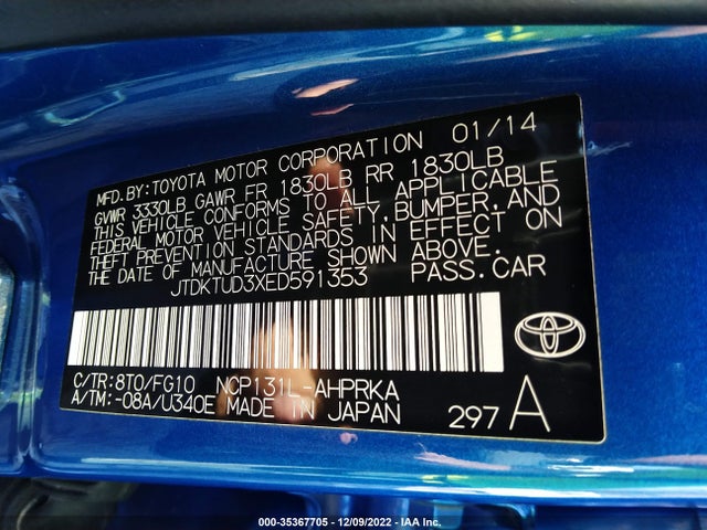 2014 Toyota Yaris, VIN: JTDKTUD3XED591353