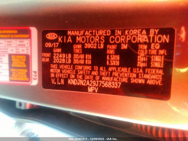 KNDJN2A29J7568337 KIA Soul Base