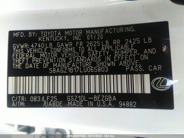 58AGZ1B17LU065803 Lexus Es Es 350 F Sport