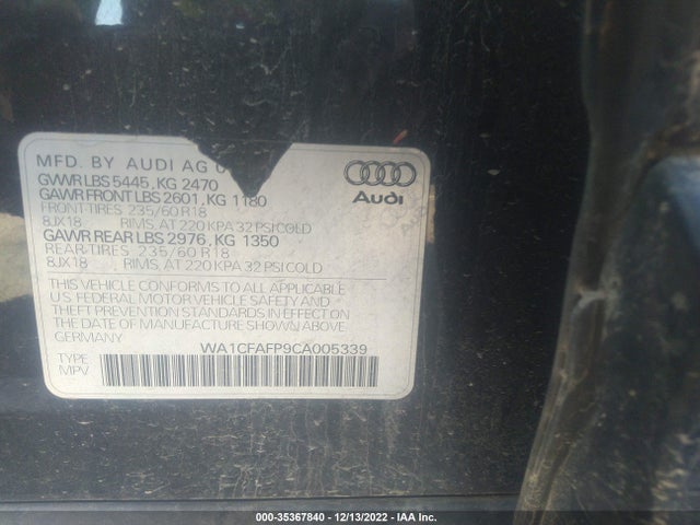 WA1CFAFP9CA005339 Audi Q5 2.0t Premium