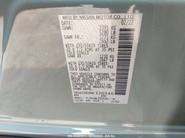2022 Nissan Murano, VIN: 5N1AZ2BS9NC120546