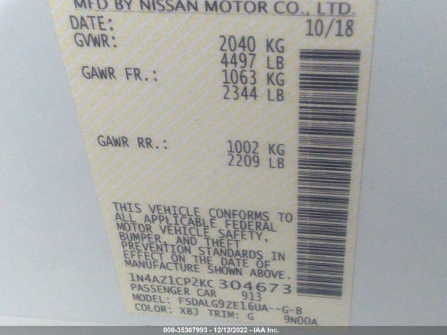 2019 Nissan Leaf, VIN: 1N4AZ1CP2KC304673