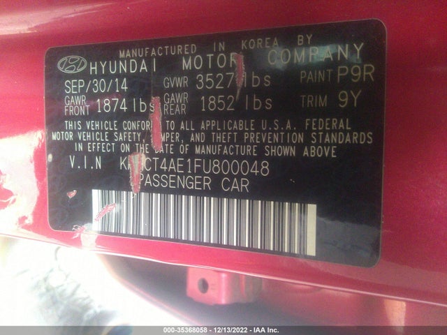 2015 HYUNDAI ACCENT GLS VIN: KMHCT4AE1FU800048