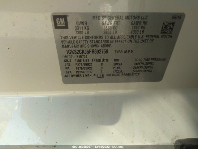 GMC YUKON DENALI 2015 1GKS2CKJ5FR692758 Image 9