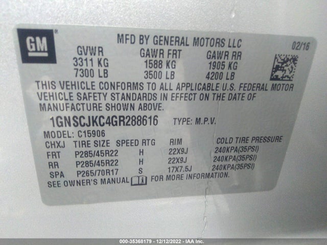 2016 Chevrolet Suburban, VIN: 1GNSCJKC4GR288616